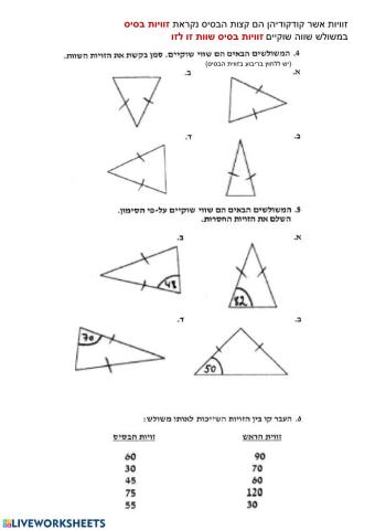 משולש שווה שוקיים - זוויות