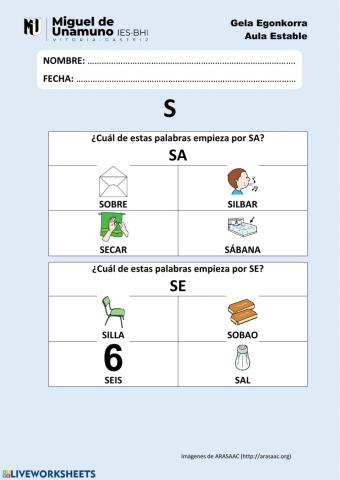 La S 2:Elige la que empieza por la sílaba…