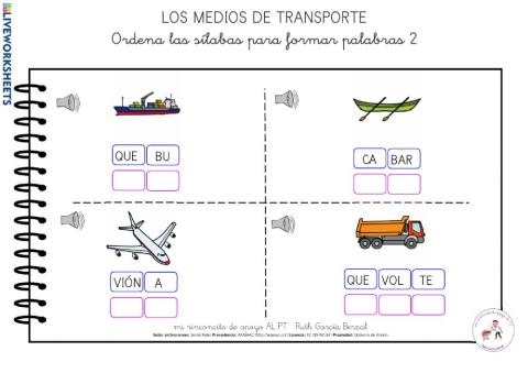 Los medios de transporte: ordena sílabas 2