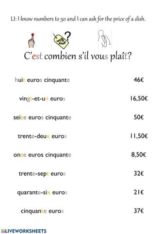 French numbers to 50