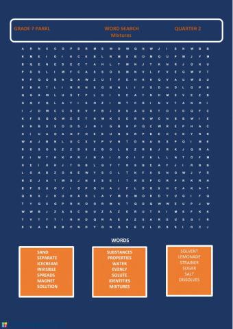 Grade 7 Mixtures Word Search