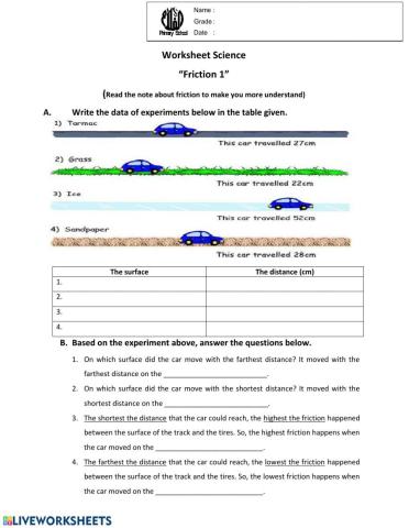 Worksheet friction 1