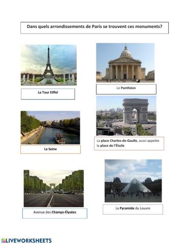 Dans quels arrondissements se trouvent ces monuments de Paris?