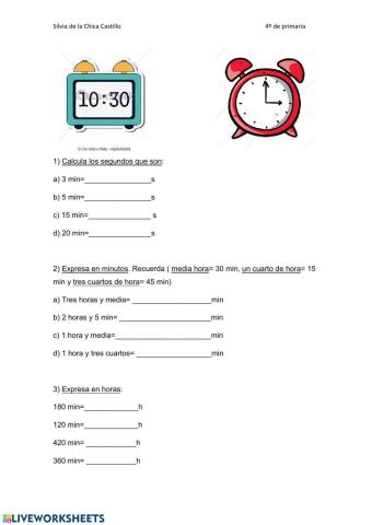 El reloj y las unidades de tiempo:hora, minuto y segundo