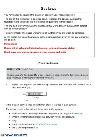 Gases worksheet 1