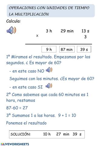 Multiplicacion de unidades de tiempo