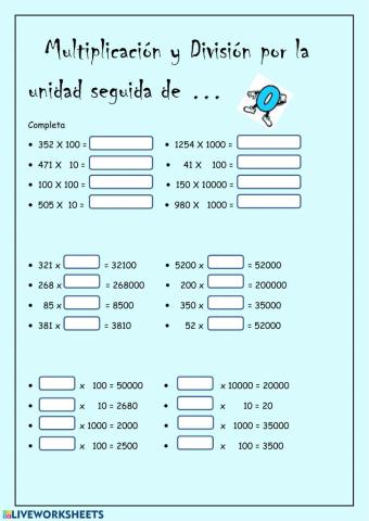 Multiplicación y división por la unidad seguida de 0