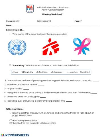 Viewpoint listening worksheet page 59