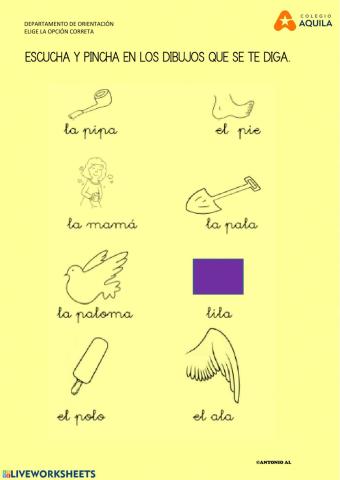 PPINCHA EN LOS DIBUJOS QUE SE TE INDICA