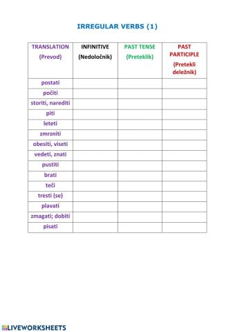 Irregular verbs