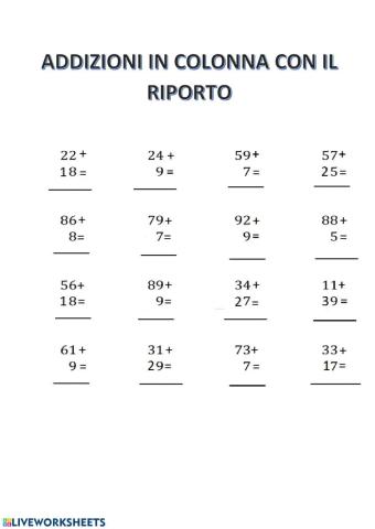 Addizioni in colonna con il riporto