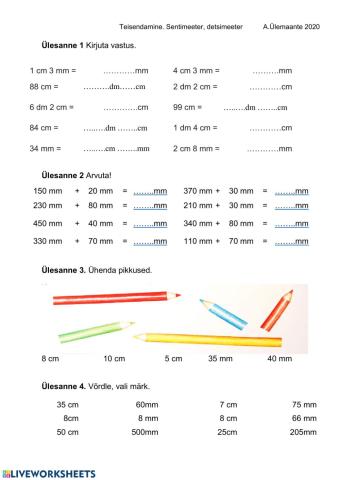 Teisendamine. Sentimeeter, detsimeeter