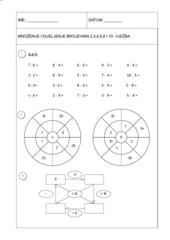 Množenje i idijeljenje brojevima 2,3,4,5,6 i 10