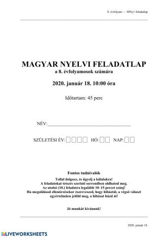 Felvételi-Magyar nyelv 8.