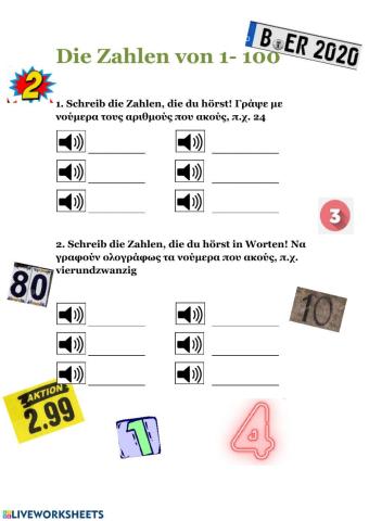 Die Zahlen von 1 bis 100