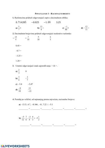 Ponavljanje 1 - racionalni brojevi