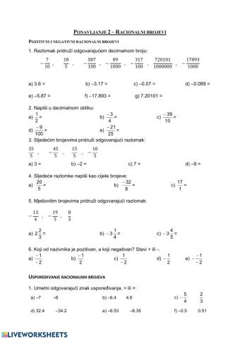Ponavljanje 2 - Racionalni brojevi