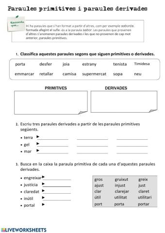 Paraules primitives i derivades