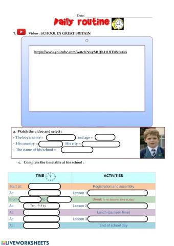 Daily routine - school in England