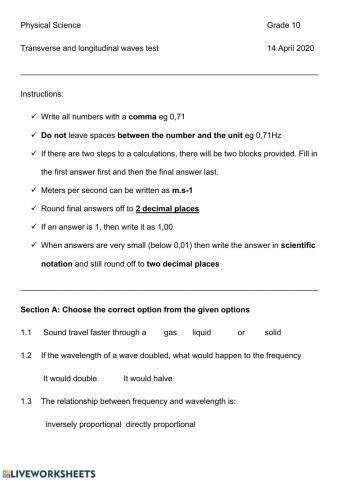 Transverse and longitudinal waves test