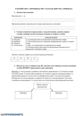 Производство: затраты, выручка, прибыль