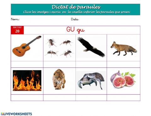 Dictat de paraules 20.- La lletra GU