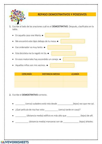 REPASO DEMOSTRATIVOS Y POSESIVOS