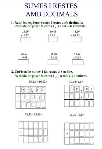 Sumes i restes decimals