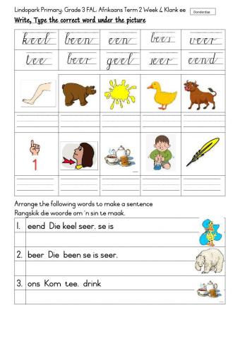 Grade 3: FAL Afrikaans Thursday ee klank Term 2 Week 4