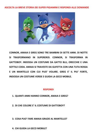 Comprensione del testo pj masks