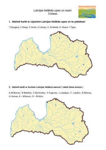 Latvijas upes un ezeri. 3.klase.