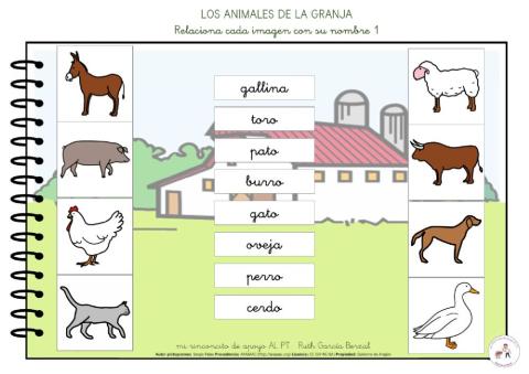 Los animales de la granja: relaciona minúsculas 1