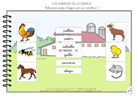 Los animales de la granja: relaciona minúsculas 3