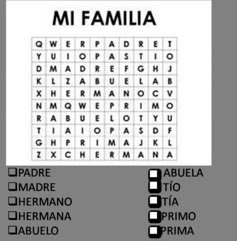 Sopa de Letras Familia