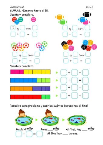 Matemáticas-Ficha 6-Sumas Números hasta el 10