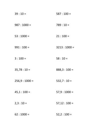 Διαιρέσεις με 10 , 100 , 1000