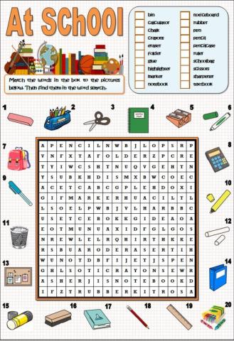 School objects - Wordsearch