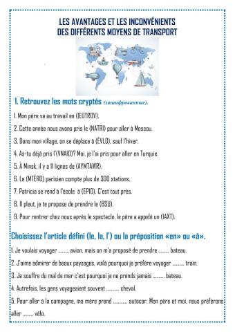 Les avantages et les inconvénients des moyens de transport. 5 classe