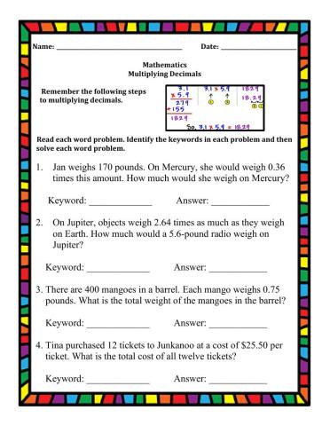 Multiplying Decimals Word Problems