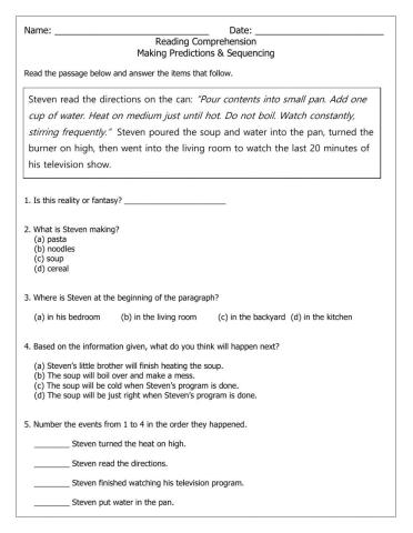 Reading Comprehension-Making Predictions-Sequence