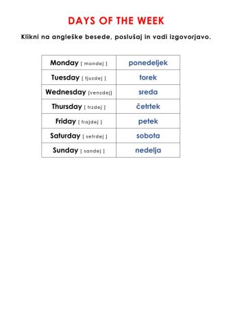 Days of the week