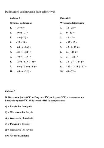 Odejmowanie i dodawanie liczb całkowitych