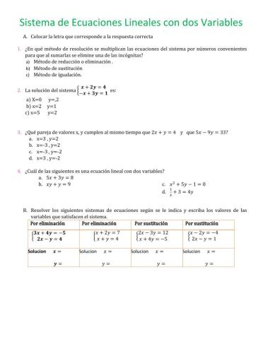 Sistema de ecuaciones lineales con dos variables