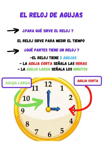 El reloj de agujas, la hora en punto e y media