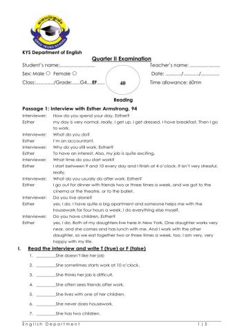 Grade4 English File Reading Test