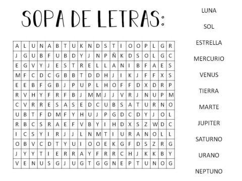 Sopa de letras el universo