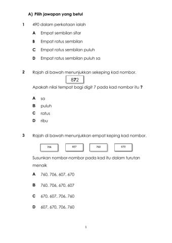 Latihan Pengukuhan 1 : Matematik Tahun 2