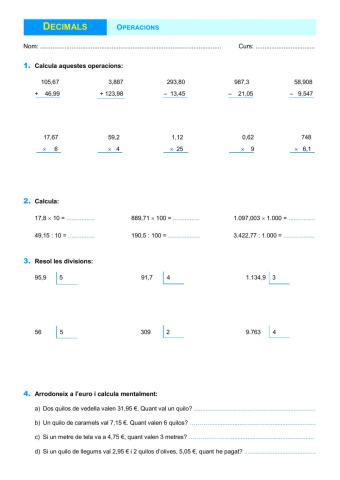 Operacions amb decimals