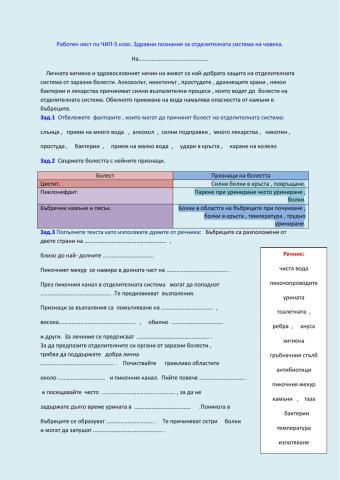 Здравни познания за отделителната система на човека.