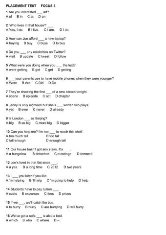 Focus 3 Placement test